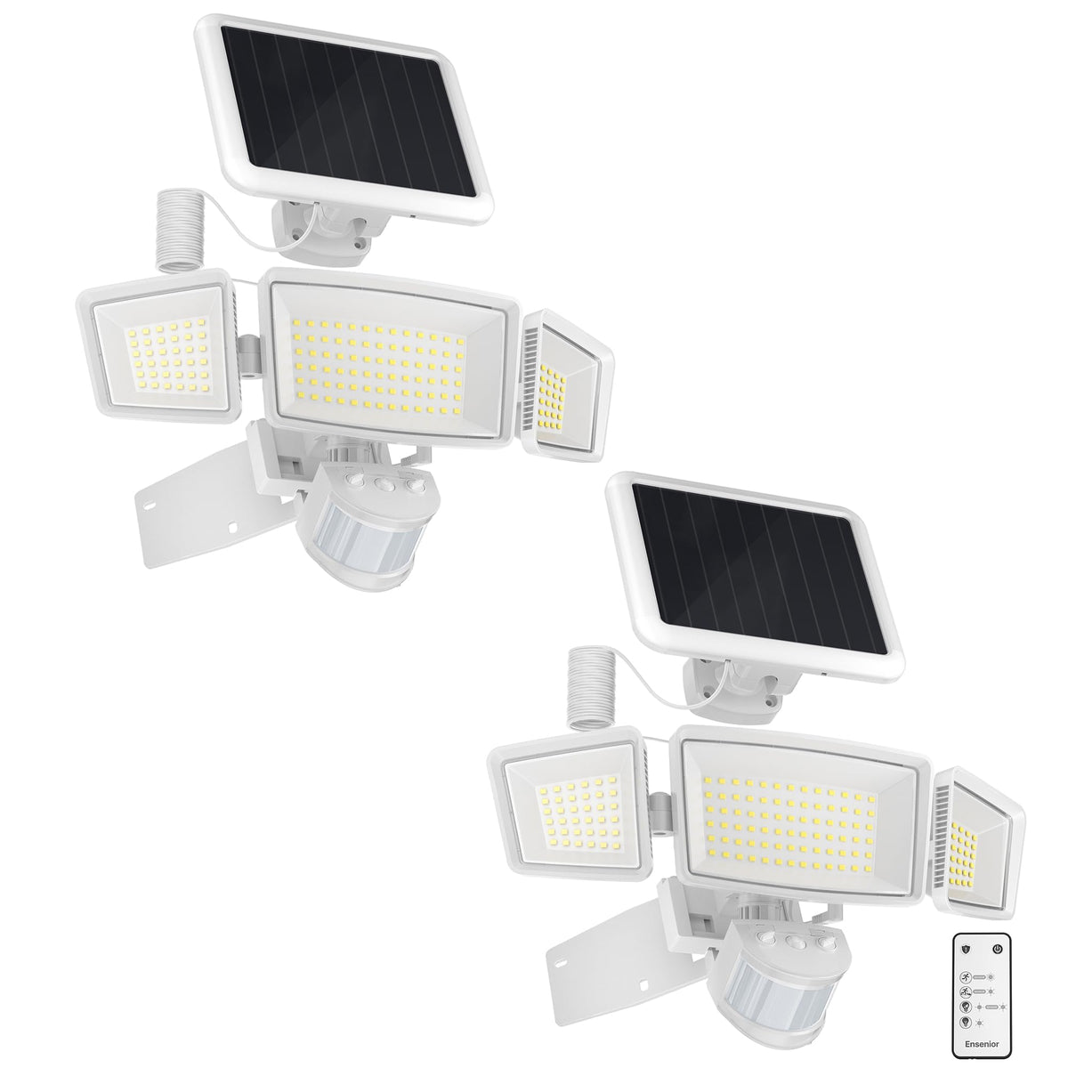 Ensenior Solar Security Lights – 1800LM Flood Lights, 6500K, 2-Pack, Motion Sensor, IP65