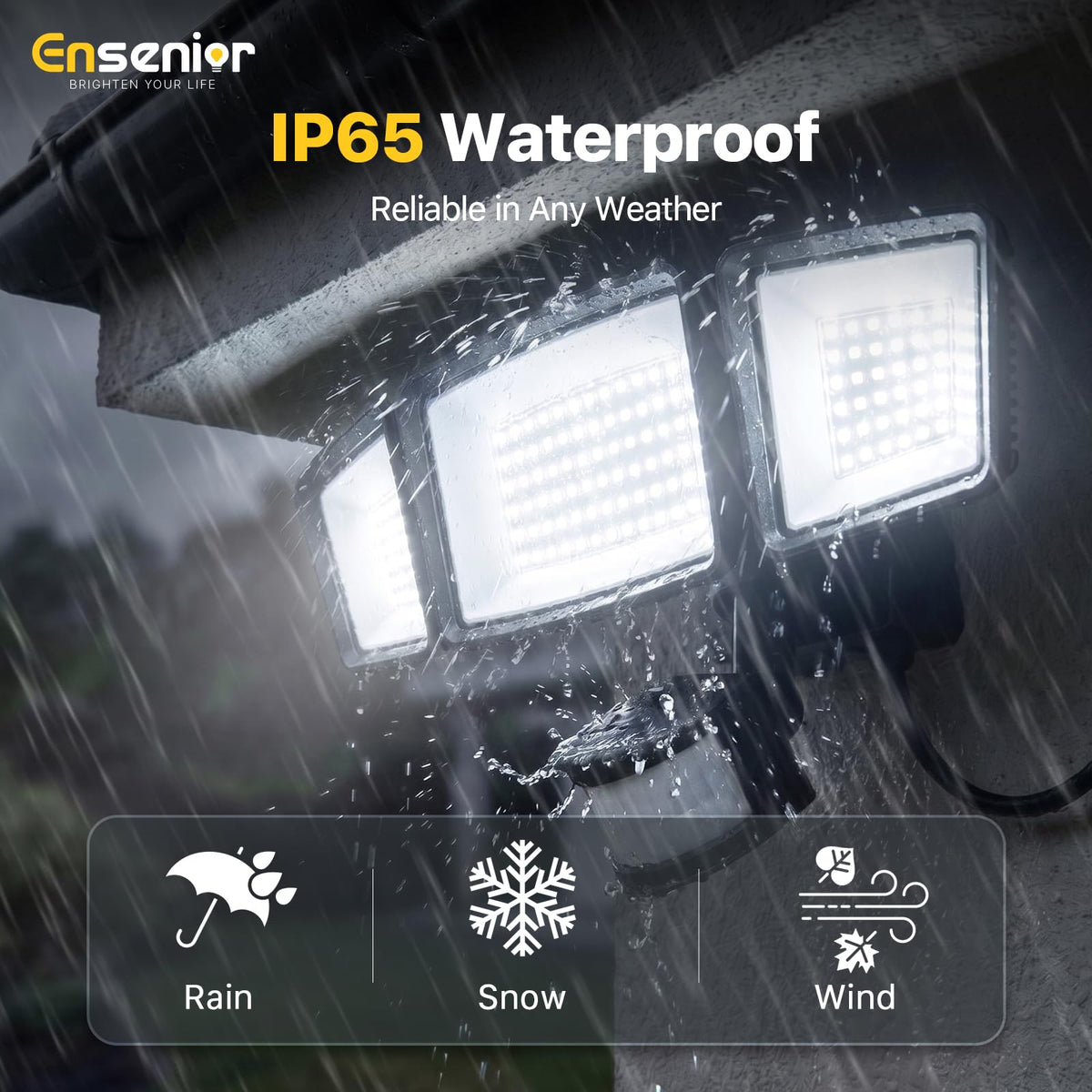 Ensenior Solar Security Lights – 1800LM Flood Lights, 6500K, 2-Pack, Motion Sensor, IP65