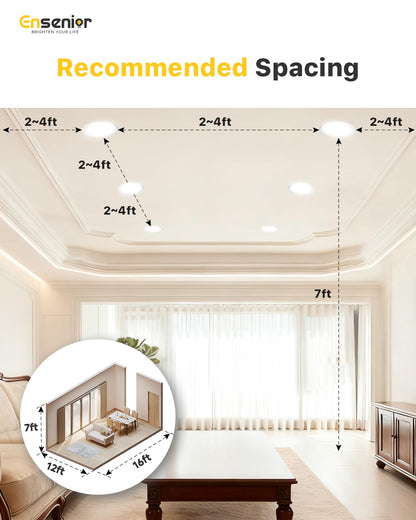Ensenior 24-Pack 4-Inch LED Recessed Downlight | Dimmable 2700K-5000K, 750LM, IC Rated