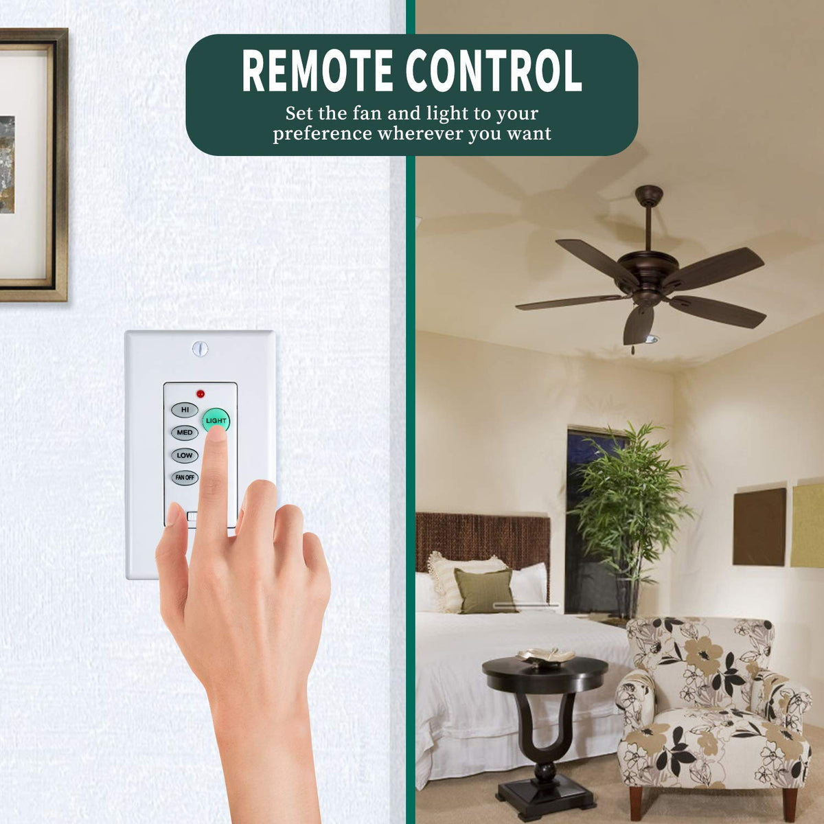 Eogifee UC9050T 3-Speed Ceiling Fan Wall Control + Dimmer
