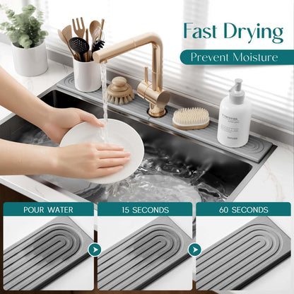 eormoe 30-Inch Kitchen Faucet Absorbent Mat | Diatomaceous Earth Splash Guard | Grey