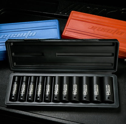 EPAuto 1/2-Inch Drive Deep Impact Socket Set, 11 Metric Cr-V, 6-Point