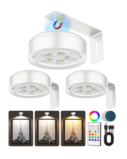ERMTCTS Picture Lights for Wall – Wireless 2000mAh LED Puck Lights (3 Pack)