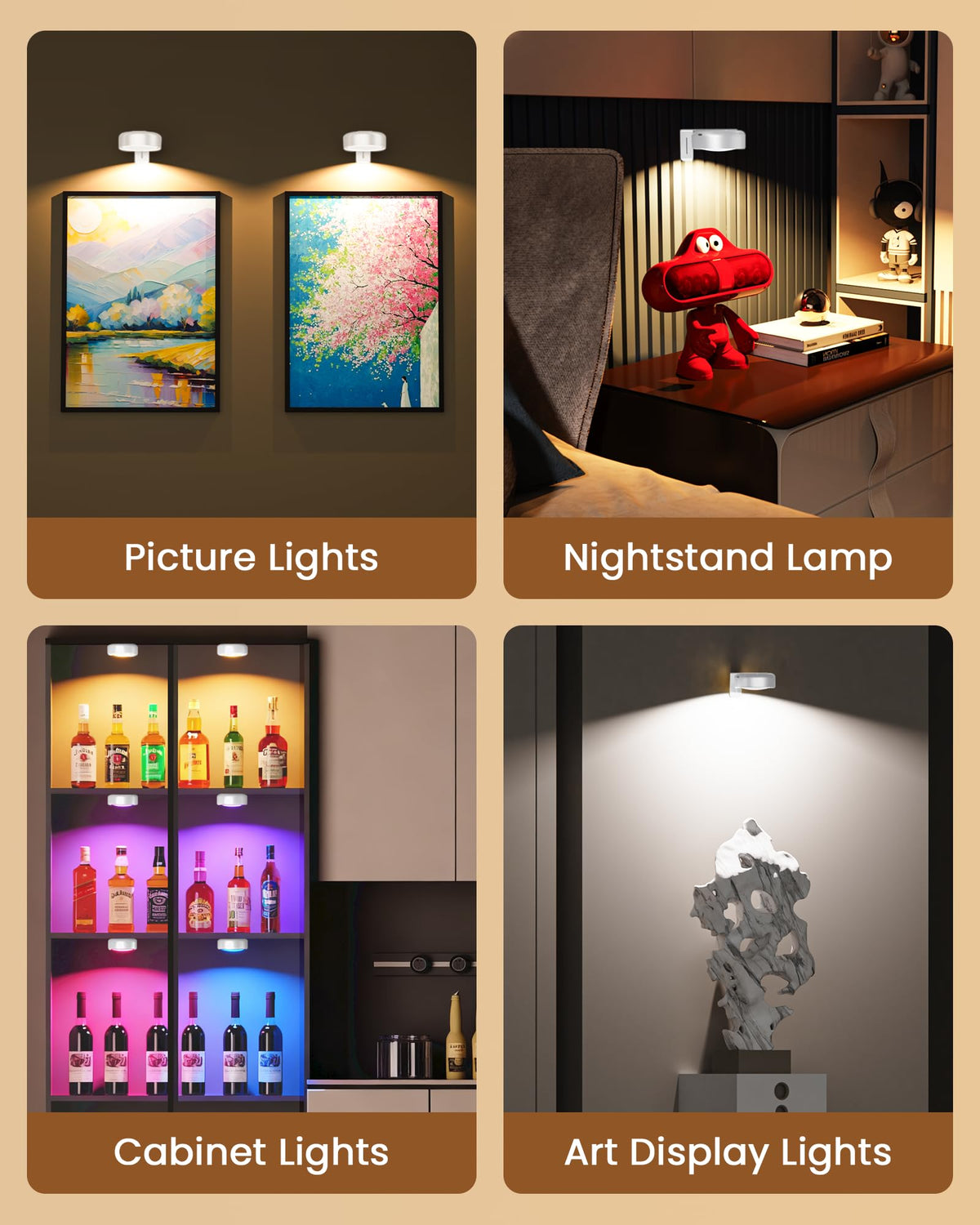 ERMTCTS Picture Lights for Wall – Wireless 2000mAh LED Puck Lights (3 Pack)
