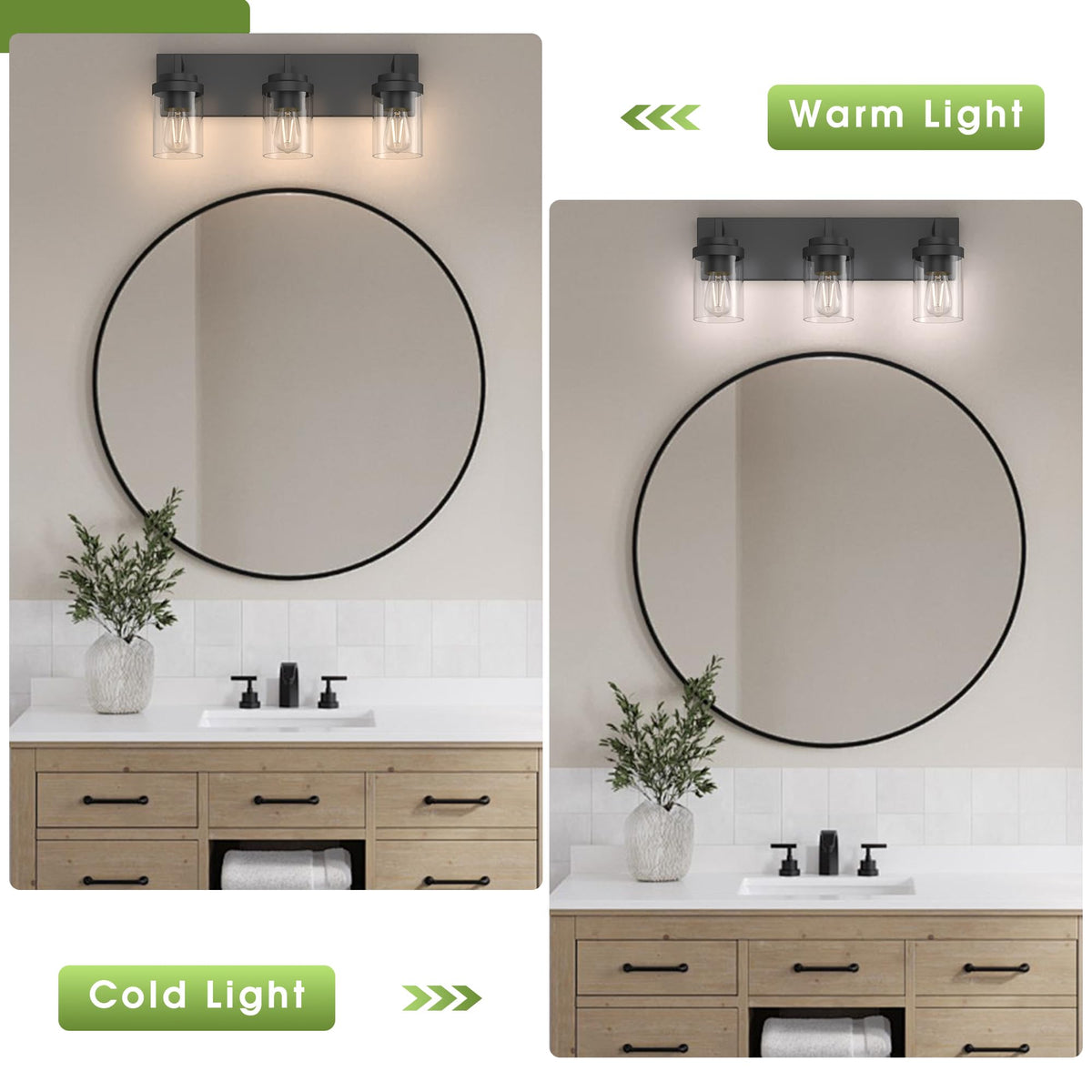 Espird 22-in Matte Black 3-Light Vanity Light with Clear Glass Shades