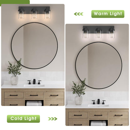 Espird 22-in Matte Black 3-Light Vanity Light with Clear Glass Shades
