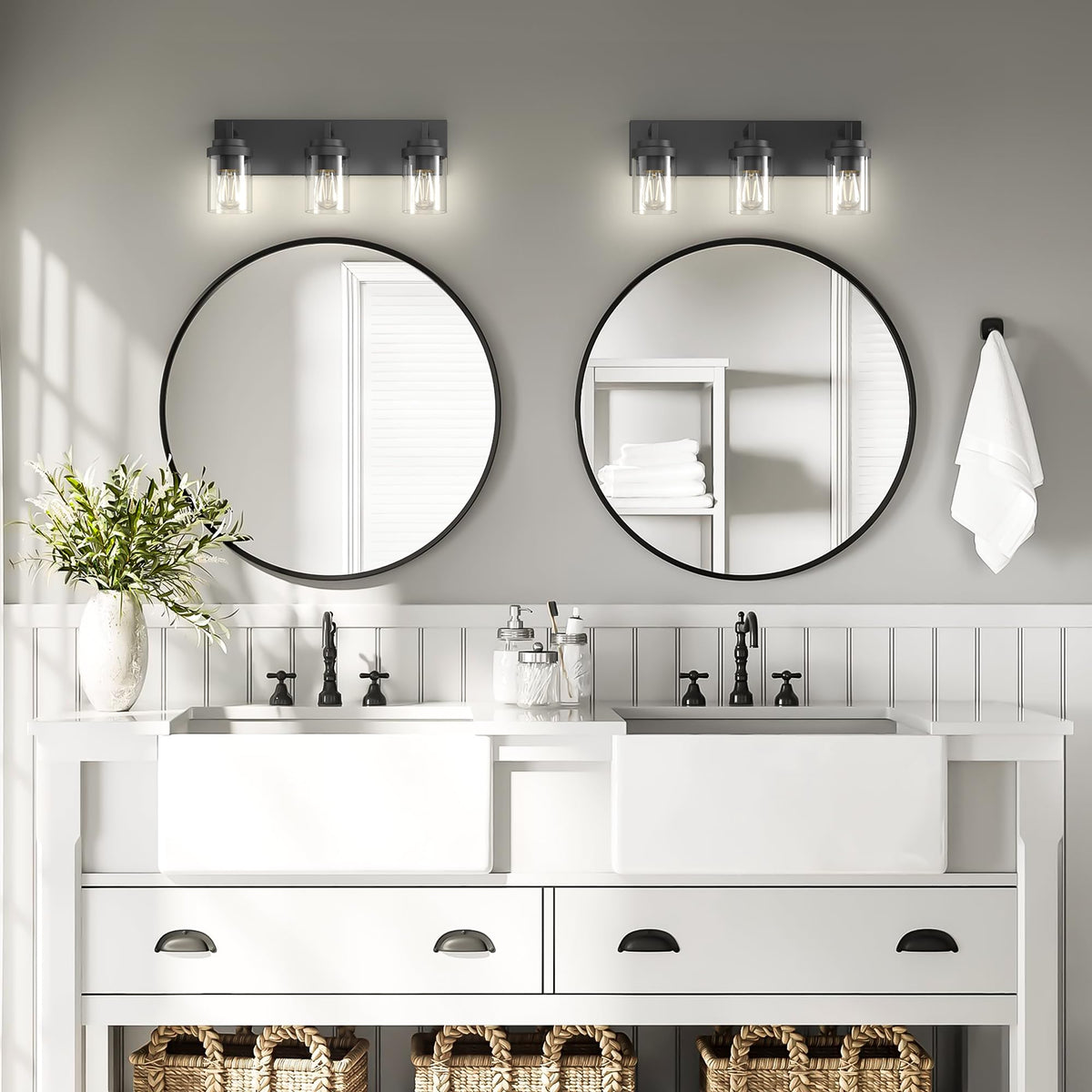 Espird 22-in Matte Black 3-Light Vanity Light with Clear Glass Shades