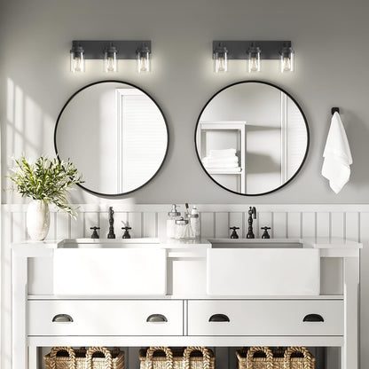 Espird 22-in Matte Black 3-Light Vanity Light with Clear Glass Shades