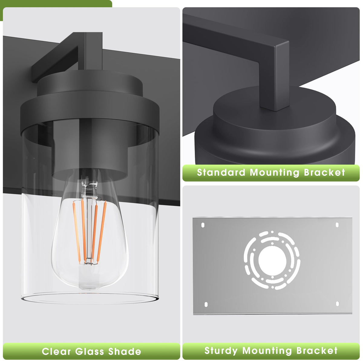 Espird 22-in Matte Black 3-Light Vanity Light with Clear Glass Shades