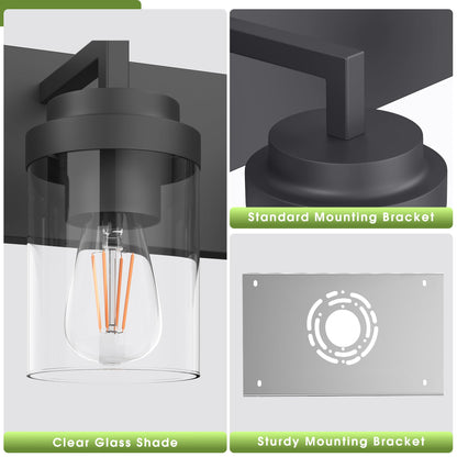 Espird 22-in Matte Black 3-Light Vanity Light with Clear Glass Shades