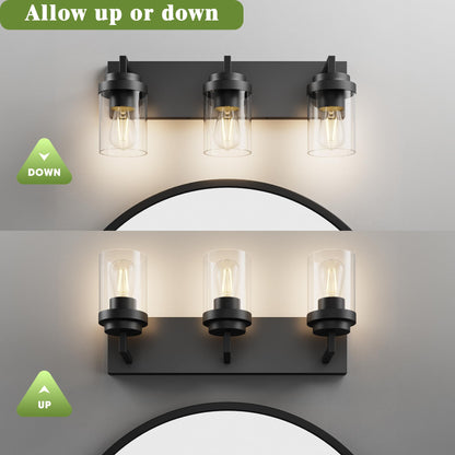 Espird 22-in Matte Black 3-Light Vanity Light with Clear Glass Shades