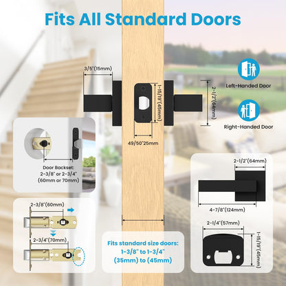 Estmoon 8-Pack Matte Black Passage Door Handles – Non-Locking Square Levers