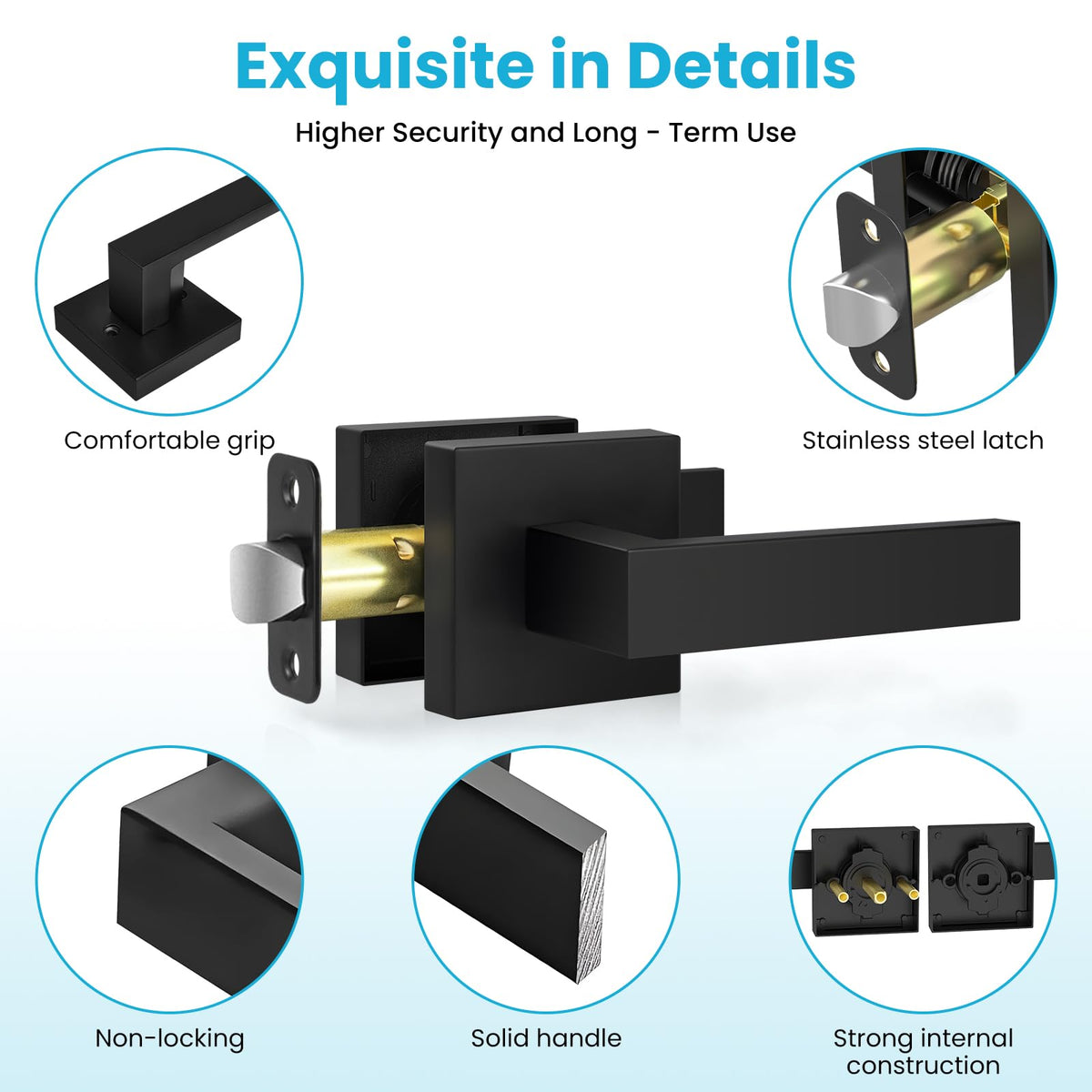 Estmoon 8-Pack Matte Black Passage Door Handles – Non-Locking Square Levers