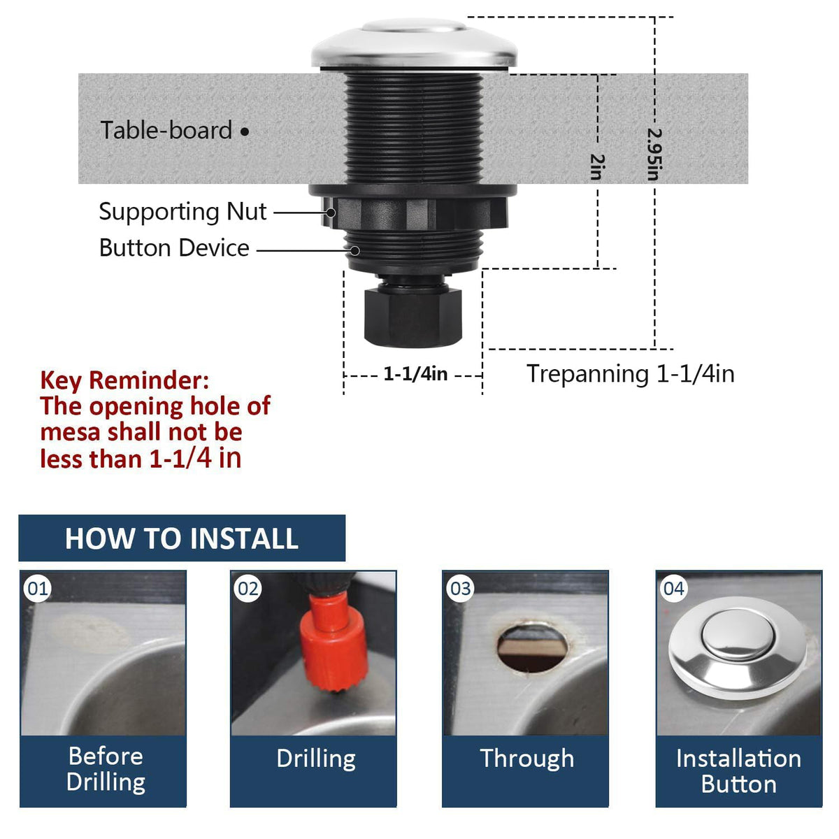 Etoolcity Garbage Disposal Air Switch Kit – Sink Top Stainless Steel On/Off Button