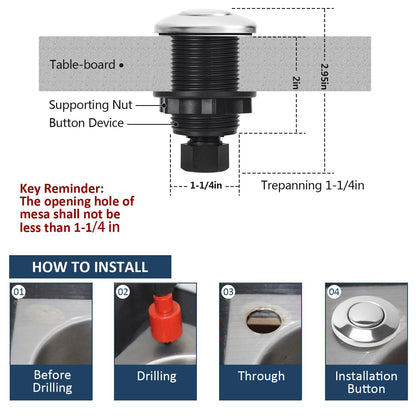 Etoolcity Garbage Disposal Air Switch Kit – Sink Top Stainless Steel On/Off Button