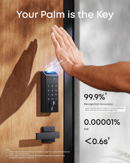 eufy Security Smart Lock E34 – Palm Vein Recognition, Keyless Front Door Lock, Wi‑Fi, IP65