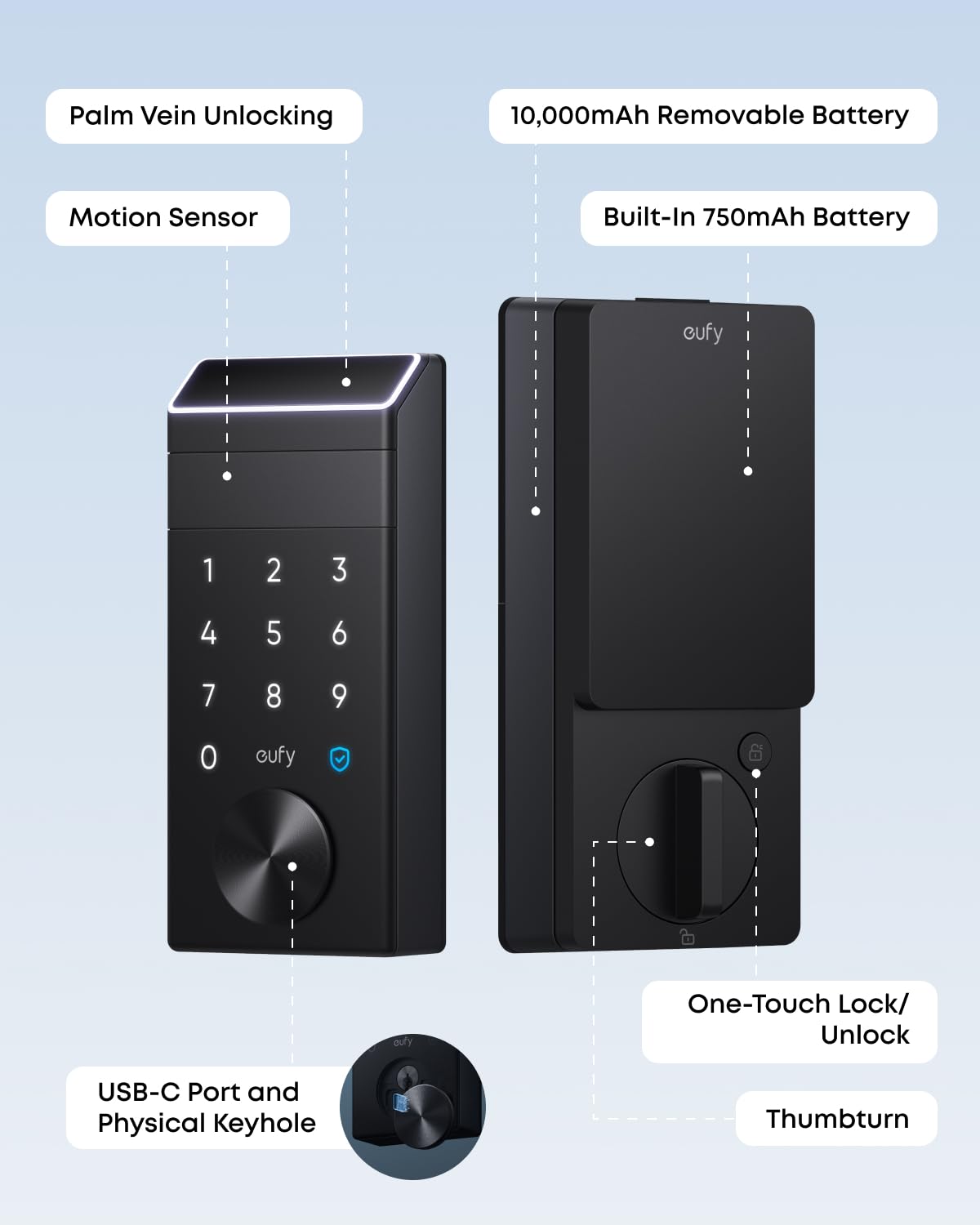 eufy Security Smart Lock E34 – Palm Vein Recognition, Keyless Front Door Lock, Wi‑Fi, IP65