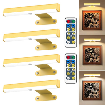 EUIOKUN 4Pack Wireless Picture Light – Battery-Operated Wall Sconces with Remote, 3 Color Temp & Dimmable, Gold