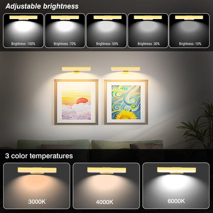EUIOKUN 4Pack Wireless Picture Light – Battery-Operated Wall Sconces with Remote, 3 Color Temp & Dimmable, Gold