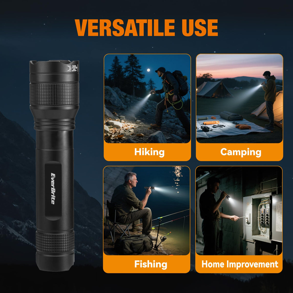 EverBrite 3000LM Rechargeable LED Flashlight – 5 Modes, Zoomable Head, USB-C Charge