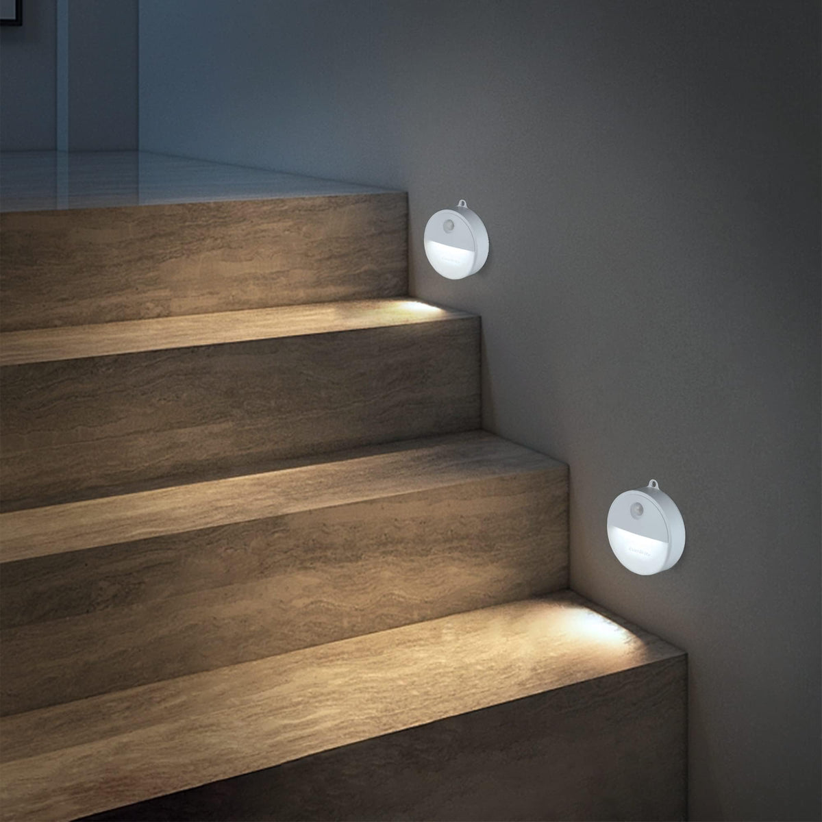 EverBrite LED Motion Sensor Night Light – Auto On/Off, Cool White, 6-Pack (18 AAA Batteries Included)