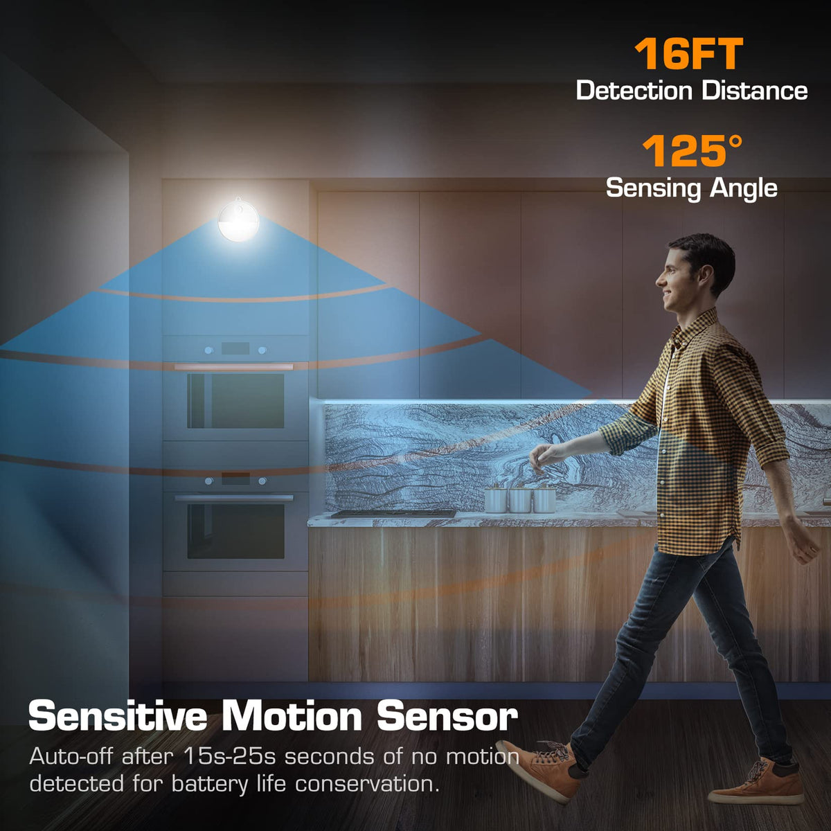 EverBrite LED Motion Sensor Night Light – Auto On/Off, Cool White, 6-Pack (18 AAA Batteries Included)