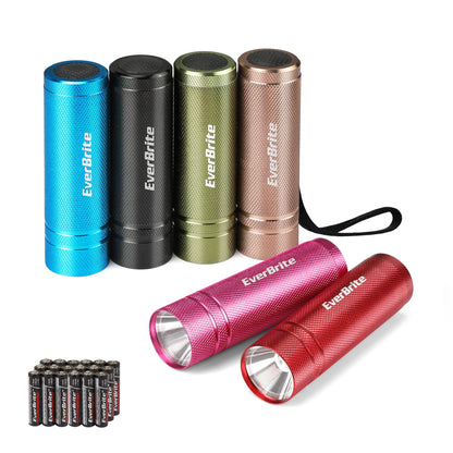EverBrite 6-Pack Mini Flashlight Set | Aluminum LED Handheld Torches with Lanyard – 18 AAA Batteries Included