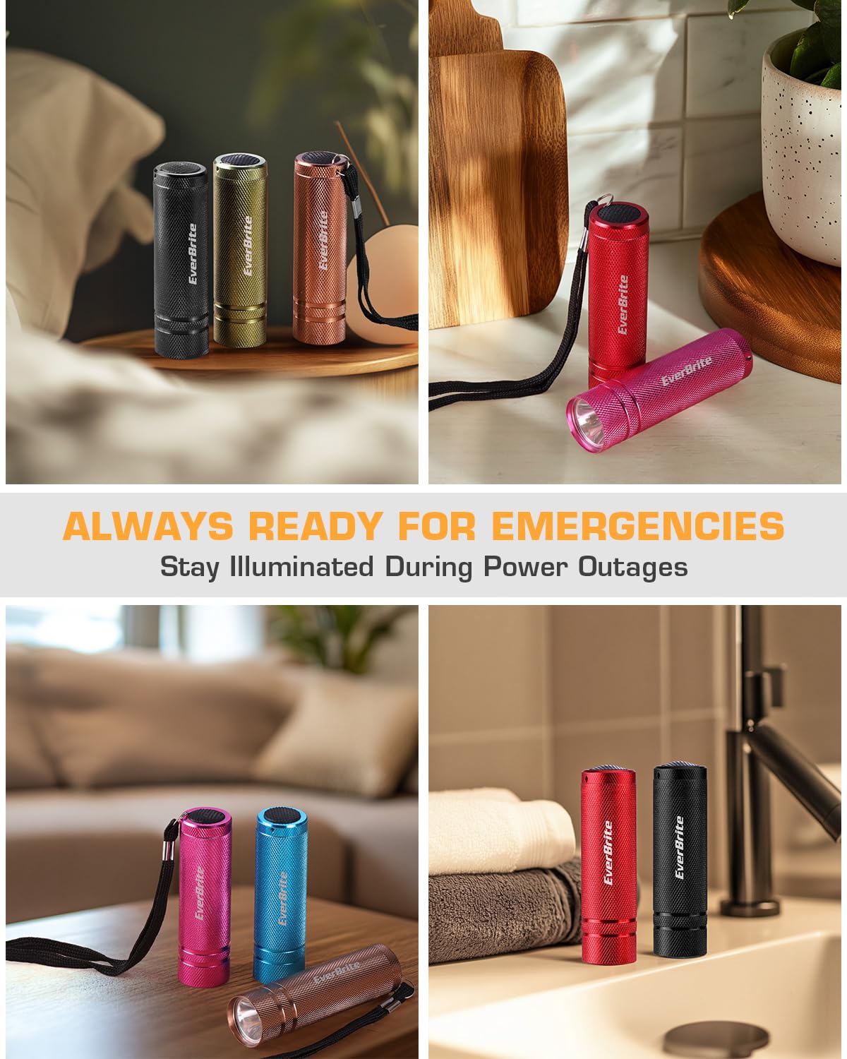 EverBrite 6-Pack Mini Flashlight Set | Aluminum LED Handheld Torches with Lanyard – 18 AAA Batteries Included