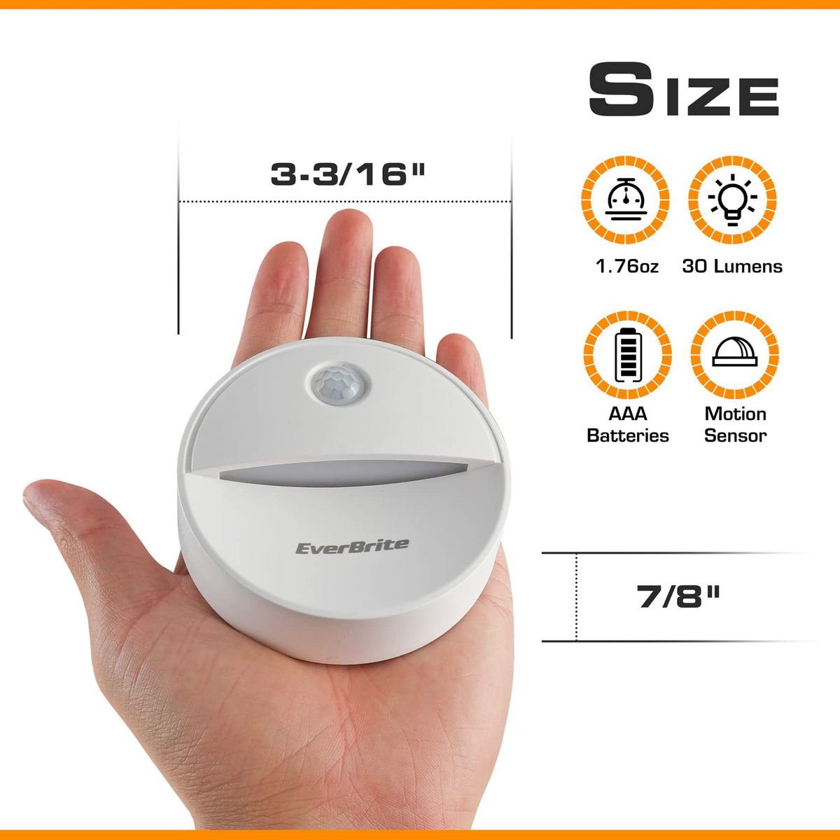 EverBrite LED Motion Sensor Night Light – Auto On/Off, Cool White, 6-Pack (18 AAA Batteries Included)