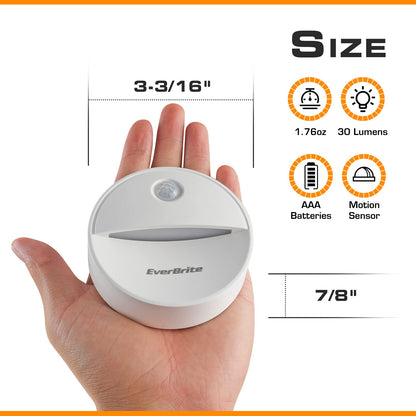 EverBrite LED Motion Sensor Night Light – Auto On/Off, Cool White, 6-Pack (18 AAA Batteries Included)