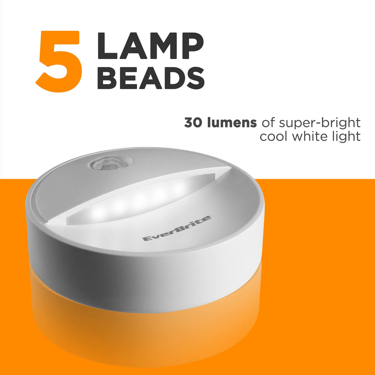 EverBrite LED Motion Sensor Night Light – Auto On/Off, Cool White, 6-Pack (18 AAA Batteries Included)