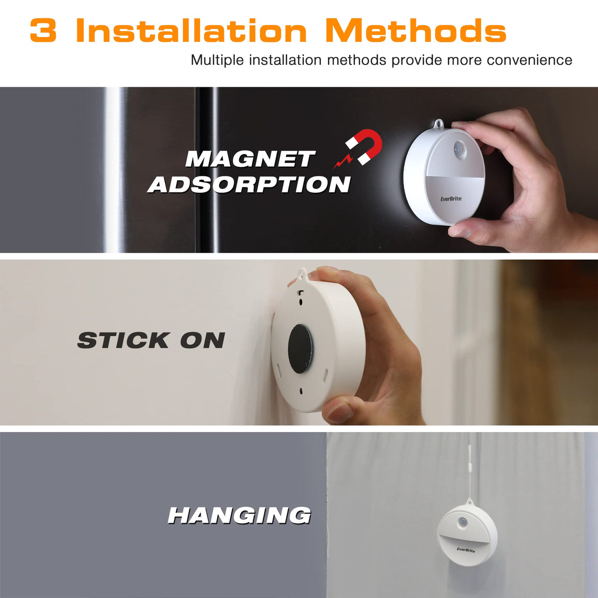 EverBrite LED Motion Sensor Night Light – Auto On/Off, Cool White, 6-Pack (18 AAA Batteries Included)