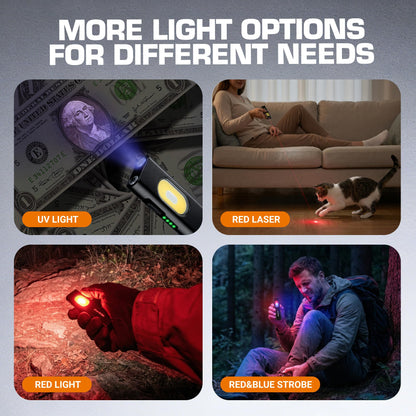EverBrite Rechargeable EDC Flat Flashlight – 1200LM, USB-C, Magnetic, White/UV/Red Light