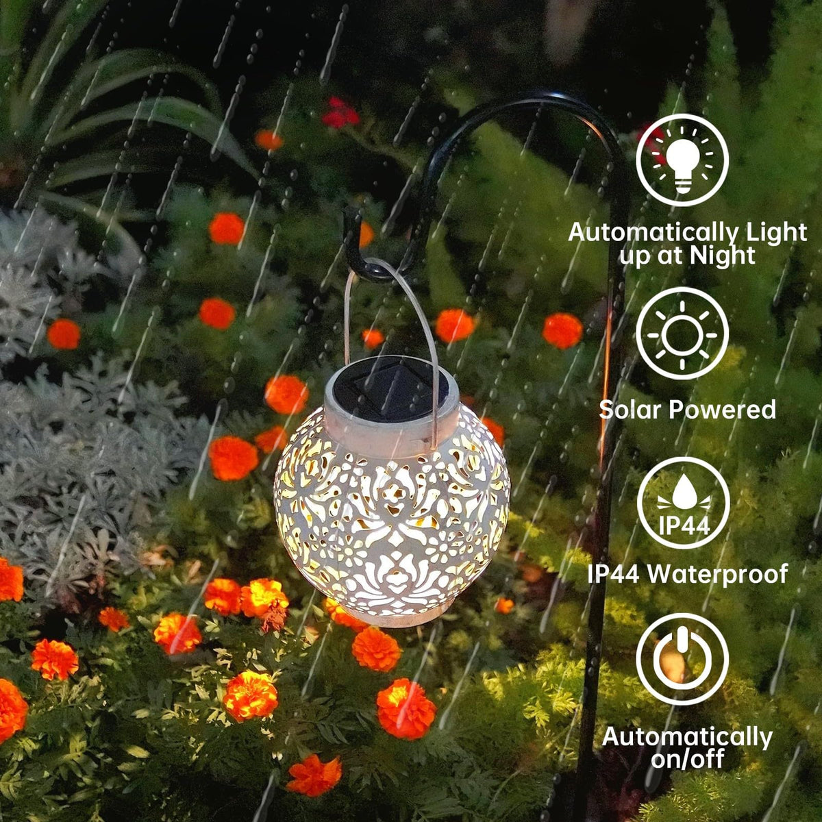 EXCMARK 2-Pack Outdoor Solar Hanging Lanterns – Rustic Metal, Wireless