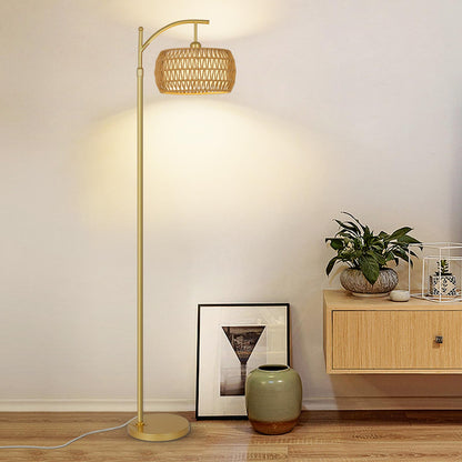 eyassi Arc Floor Lamp – 3-Color Temp LED, Remote & Stepless Dimming, Boho Rattan & Fabric Shades
