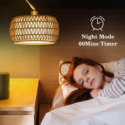 Eyassi Gold Arc Floor Lamp with Remote – Dimmable, Height Adjustable, Boho Rattan Shade