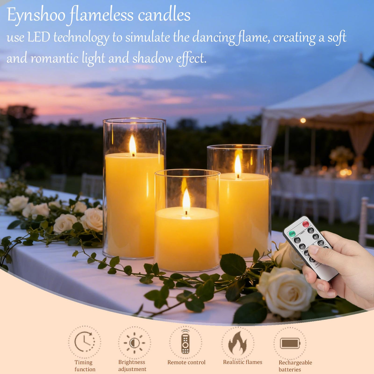 Eynshoo 3-Pack Rechargeable Flameless Candles with Remote & Timer – Yellow