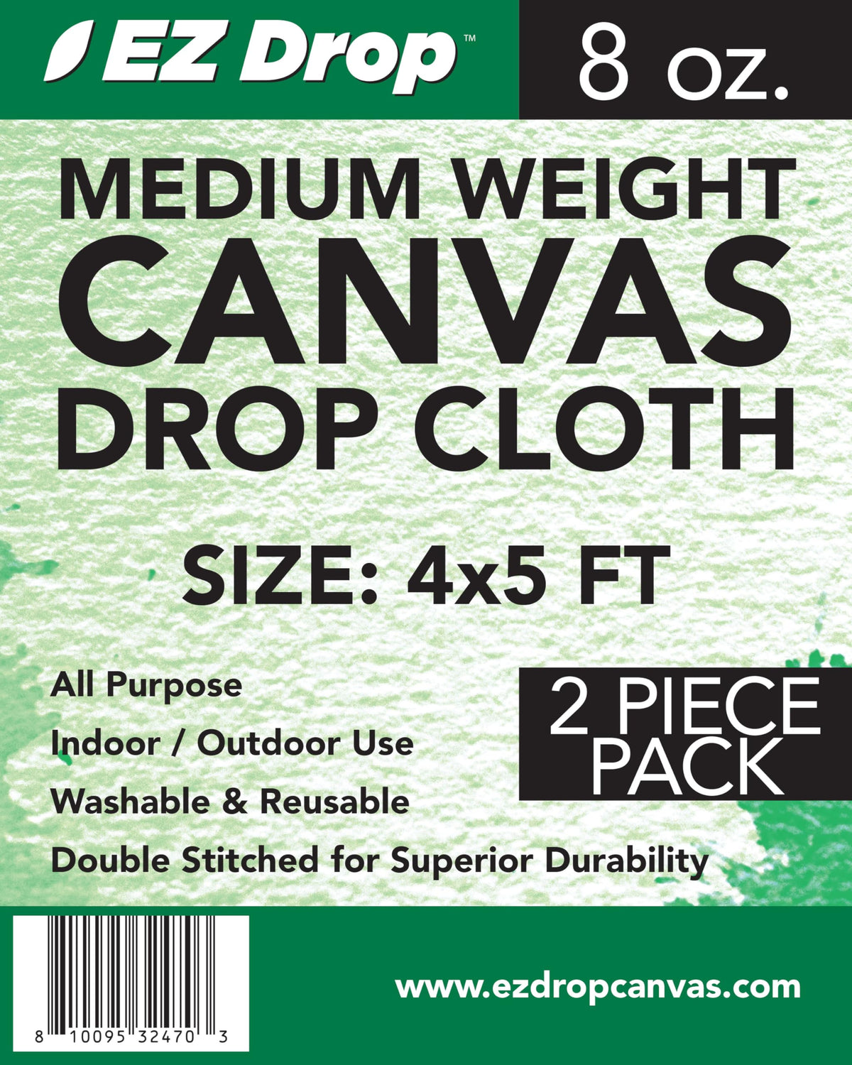 EZ DROP Painter's Canvas Drop Cloth 4 ft x 5 ft — 2 Pack for Painting