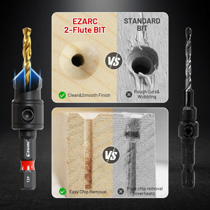 EZARC Countersink Drill Bit Set – 12-Piece, Magnetic Extension, #4–#12