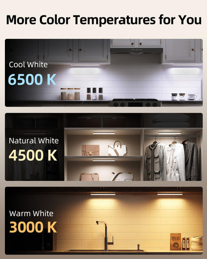 EZVALO 3-Pack Under Cabinet Lighting — Wireless Motion Sensor LEDs, 3 Color Temps, Dimmable, Remote