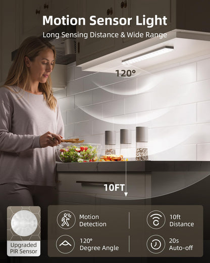 EZVALO 3-Pack Under Cabinet Lighting — Wireless Motion Sensor LEDs, 3 Color Temps, Dimmable, Remote