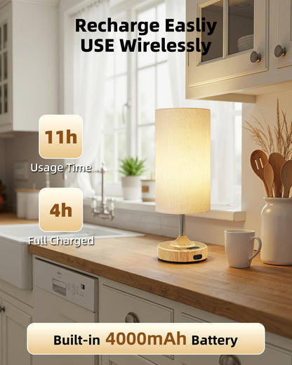 EZVALO Cordless Table Lamp — Dimmable Ambient 2700K Light, Touch Control, Timer, USB-C Rechargeable