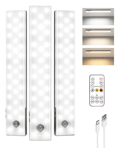 EZVALO 3-Pack Under Cabinet Lighting — Wireless Motion Sensor LEDs, 3 Color Temps, Dimmable, Remote