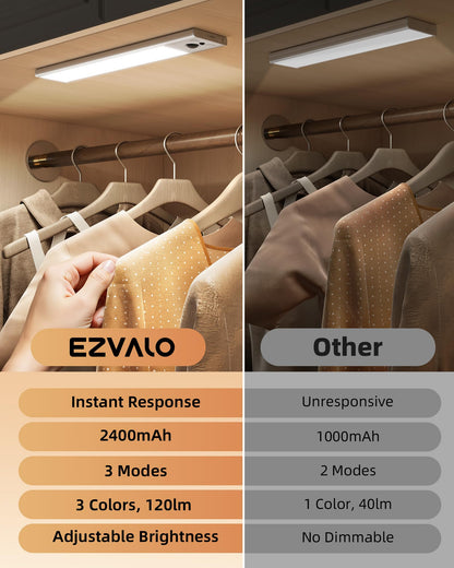 EZVALO 10-Inch Under Cabinet Lighting with Motion Sensor, 3 Color Temperatures, Rechargeable, Magnetic – 2 Pack