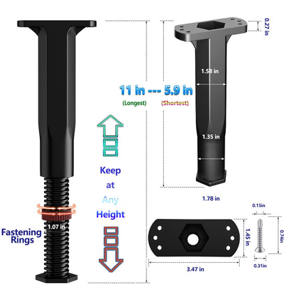 FafdBinm 4PC Bed Support Legs – Adjustable Height 5.9-11 in, Black