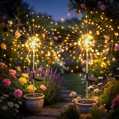 Fairdeer Solar Firework Lights 2-Pack — 120 LED Starburst, 8 Modes, IP65 Waterproof Garden Decor