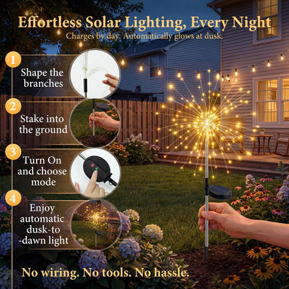 Fairdeer Solar Firework Lights 2-Pack — 120 LED Starburst, 8 Modes, IP65 Waterproof Garden Decor