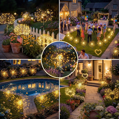 Fairdeer Solar Firework Lights 2-Pack — 120 LED Starburst, 8 Modes, IP65 Waterproof Garden Decor