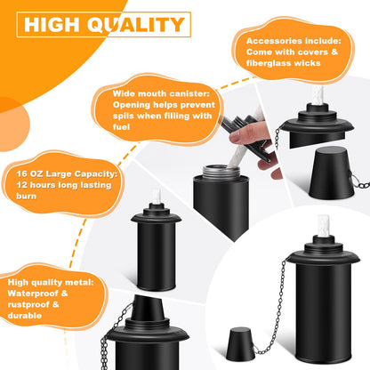 FAN-Torches 4 Pack: Refillable 16oz Torch Canisters with Wicks & Caps