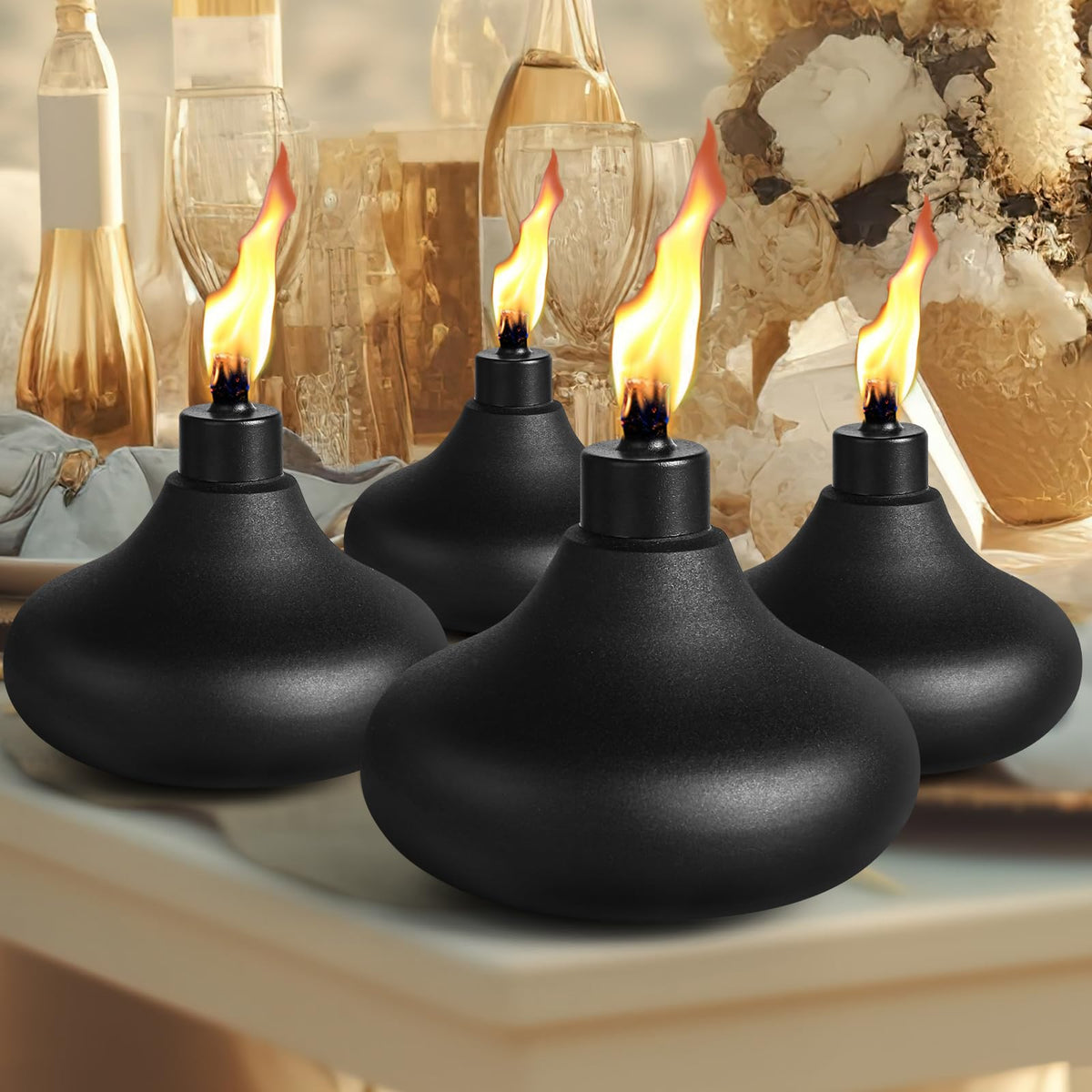 FAN-Torches 4 Pack Table Top Torches – 24.5 oz Citronella Outdoor Lanterns